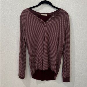 Marine Layer Burgundy and White Striped Henley